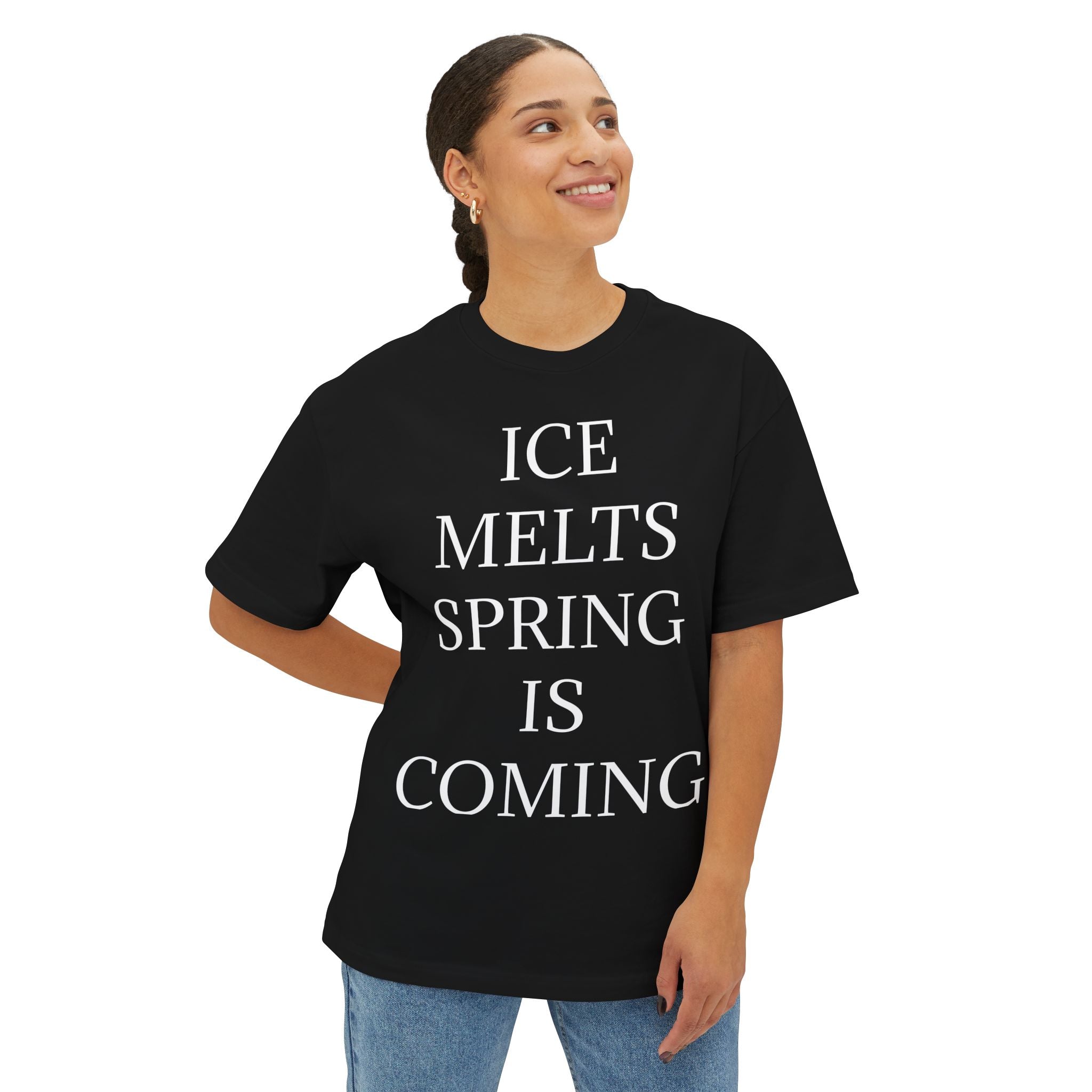 ICE MELTS SPRING IS COMING DARK Unisex Oversized Boxy Tee
